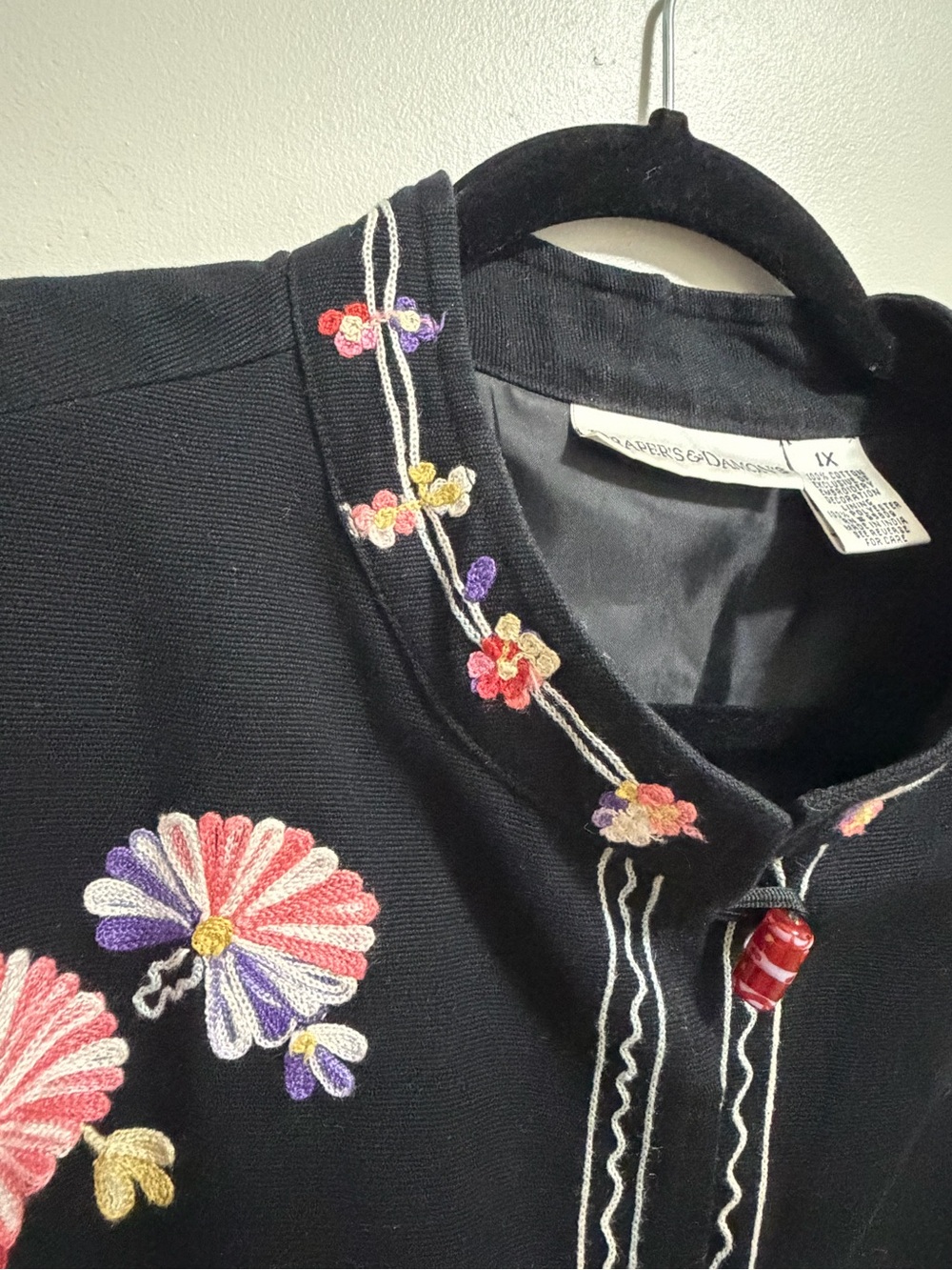 Draper’s & Damon’s Embroidered Jacket 1X Black Floral Beaded Toggle Cottagecore - Picture 7 of 12